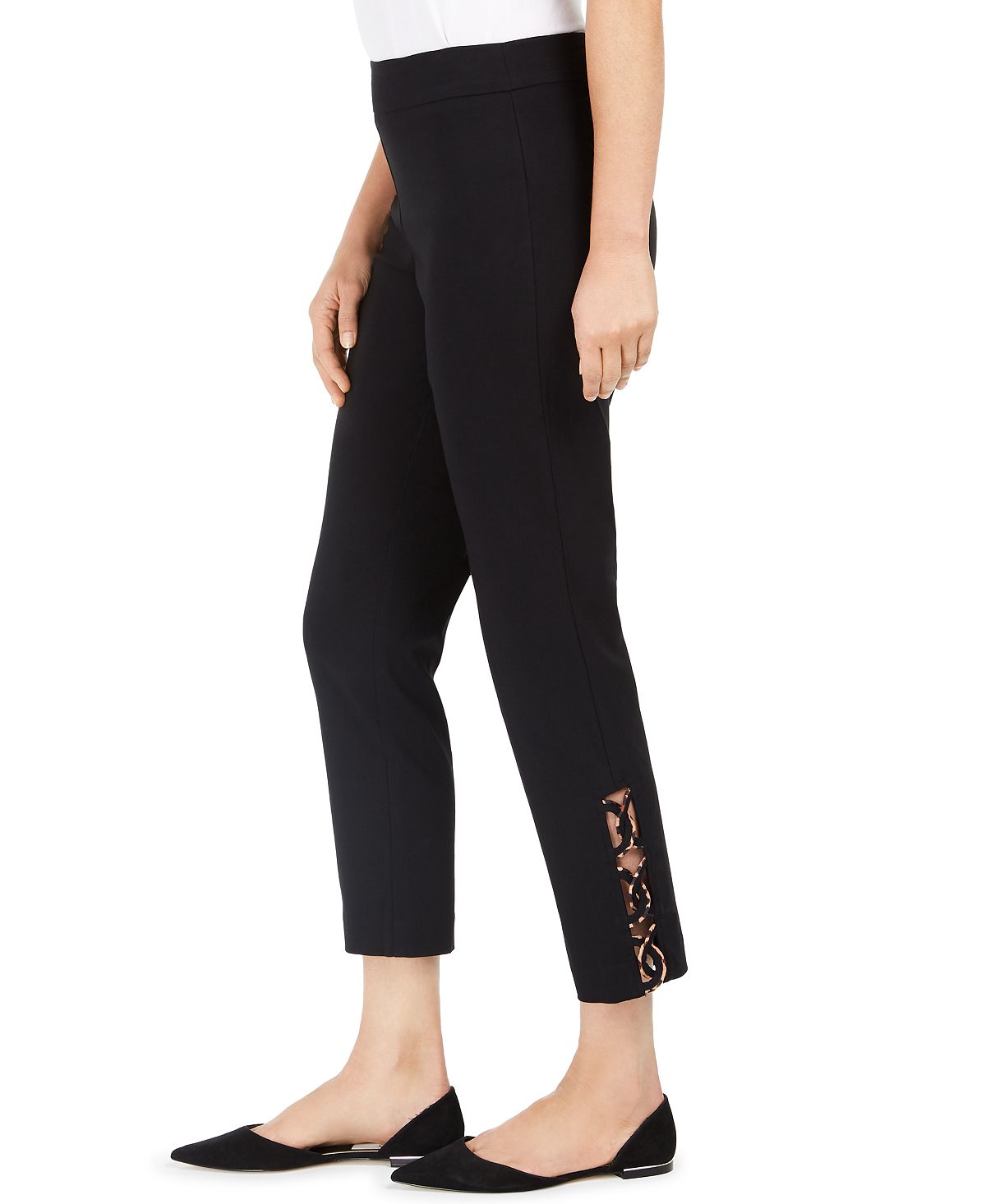 Calça feminina com controle de barriga e bainha em escada, estampa leopardo, tamanho XS, preta