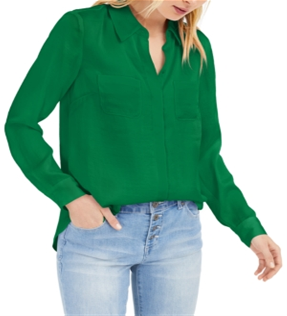 Blusa feminina INC Bright Pine com botões frontais, verde sólido, tamanho médio