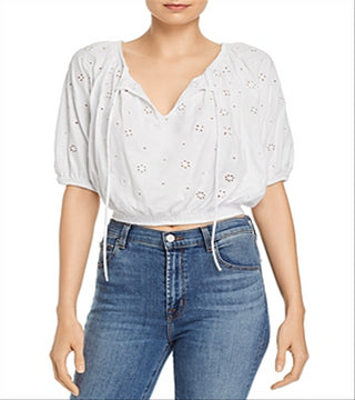 Blusa curta feminina com estampa de ilhós Santoline da French Connection - branca, tamanho G