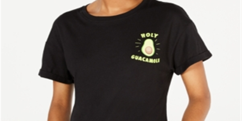 Camiseta feminina Rebellious One Holy Guacamole de algodão com estampa preta, tamanho médio