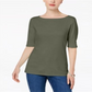 Karen Scott Top Feminino Petite Manga Cotovelo Verde Tamanho Petite M