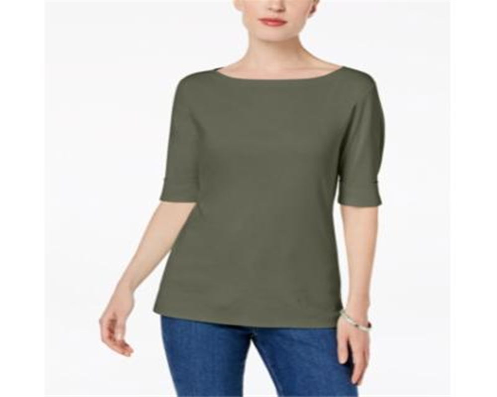 Karen Scott Top Feminino Petite Manga Cotovelo Verde Tamanho Petite M