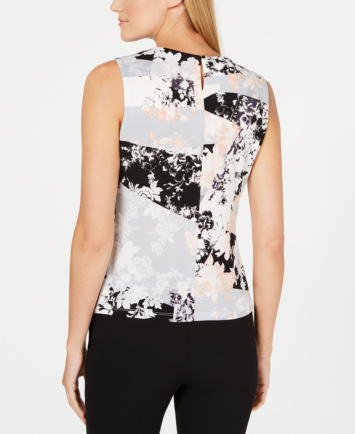 Blusa Calvin Klein Feminina Sem Mangas Patchwork Floral Cinza Tamanho Pequeno M