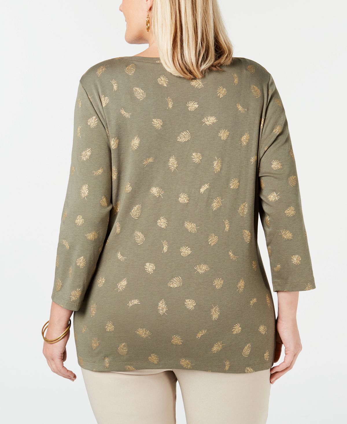 Karen Scott Plus Size Henley com estampa de folha feminina, verde, tamanho 0X