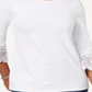 Top feminino Charter Club com acabamento em renda de algodão, branco, tamanho pequeno