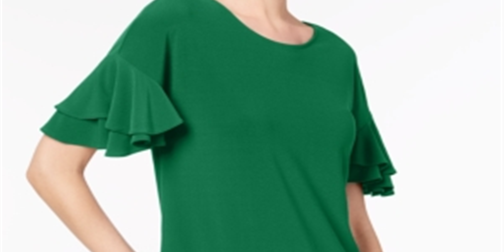 Blusa feminina com mangas franzidas INC International Concepts, verde, tamanho pequeno