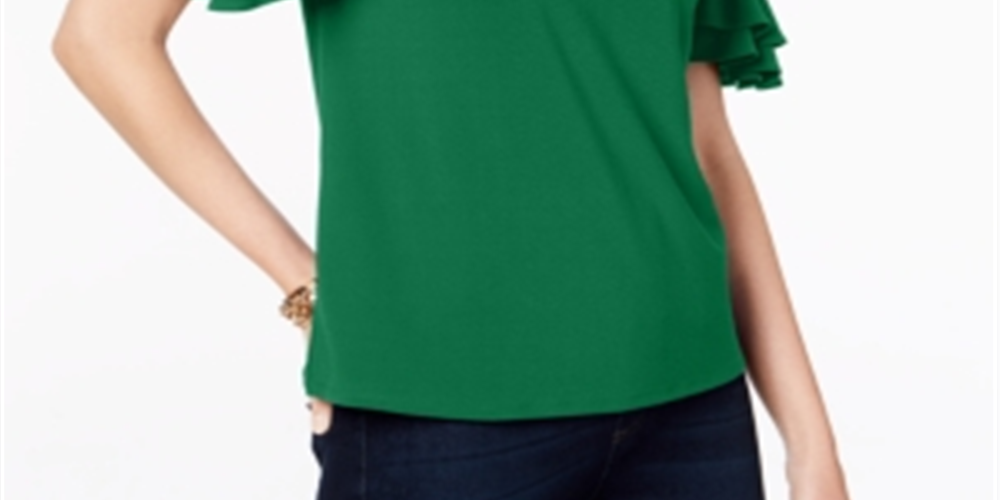 Blusa feminina com mangas franzidas INC International Concepts, verde, tamanho pequeno