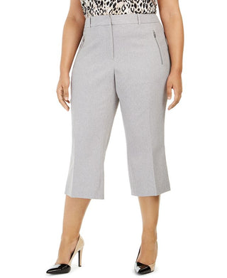 Calça curta de sarja Calvin Klein feminina plus size com zíper e bolso cinza, tamanho 24W