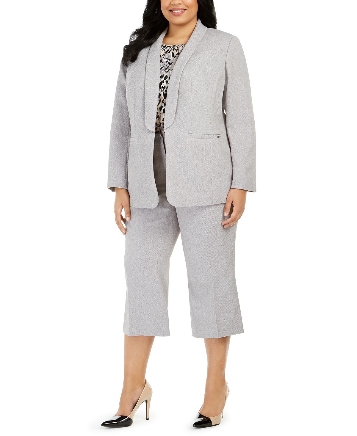 Calça curta de sarja Calvin Klein feminina plus size com zíper e bolso cinza, tamanho 24W