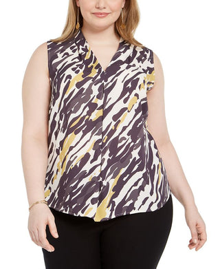 Blusa feminina Bar III Plus Abstract Hi Low amarela tamanho 2X