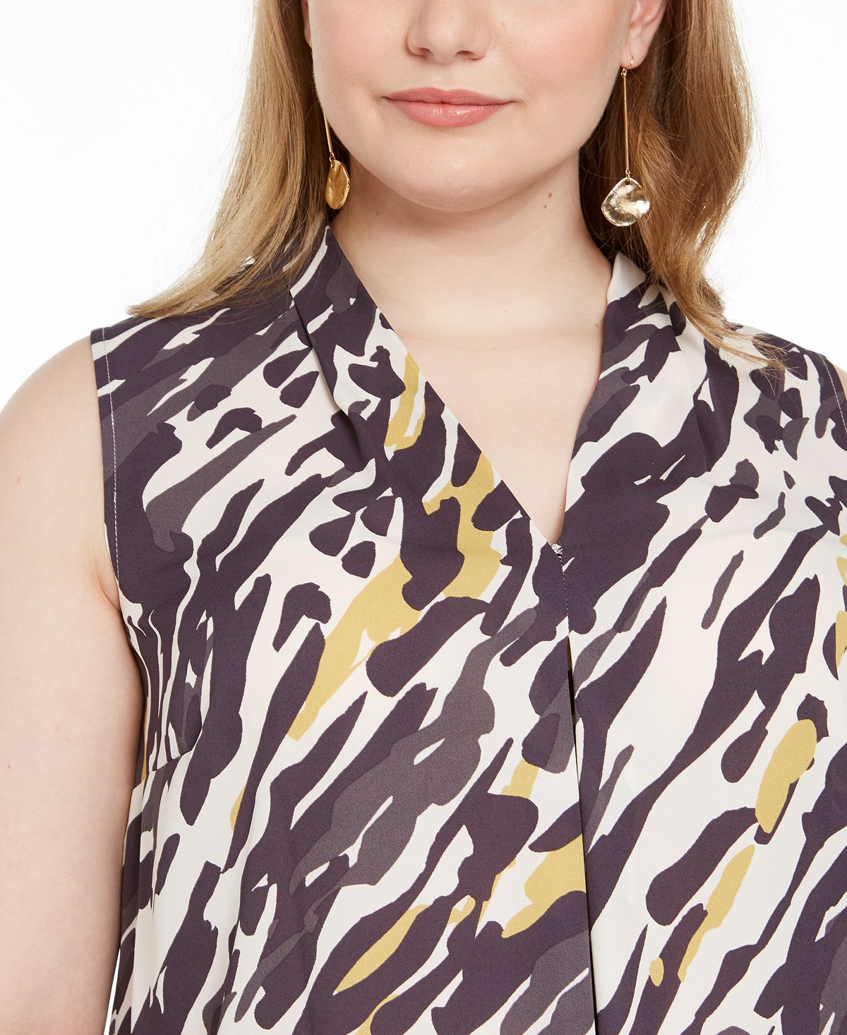 Blusa feminina Bar III Plus Abstract Hi Low amarela tamanho 2X