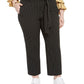 Calça feminina listrada Bar III Plus com cintura amarrada, preta, tamanho 24W