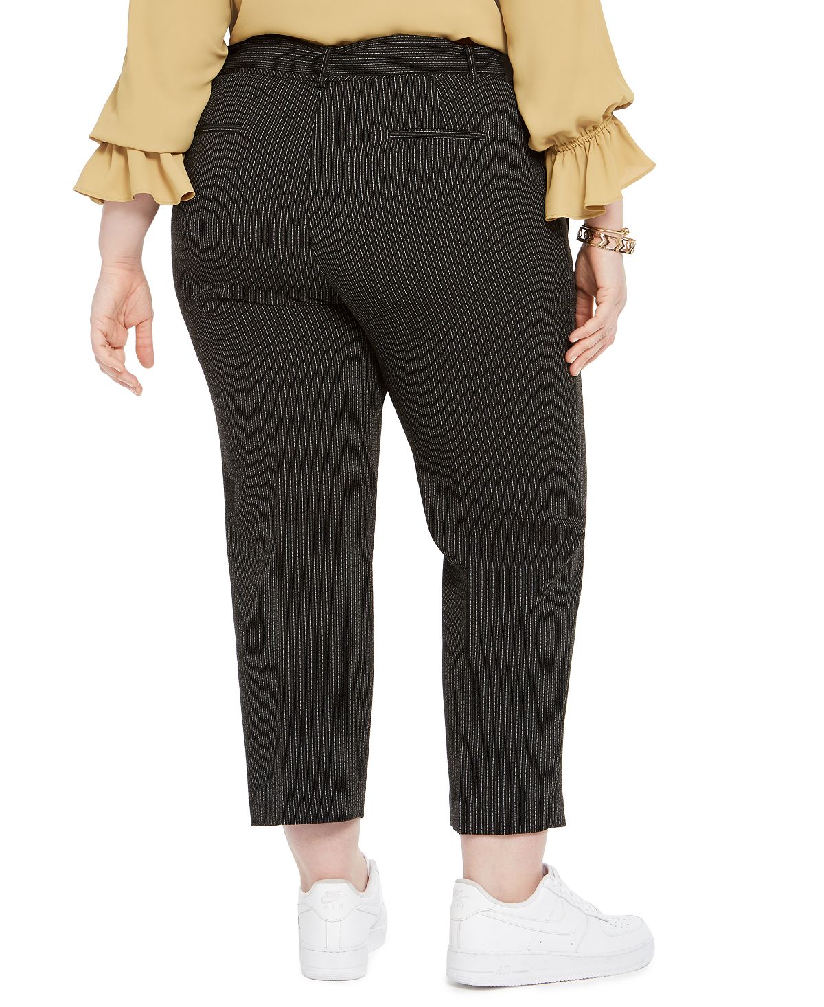 Calça feminina listrada Bar III Plus com cintura amarrada, preta, tamanho 24W