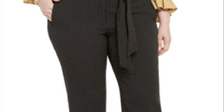 Calça feminina listrada Bar III Plus com cintura amarrada, preta, tamanho 24W