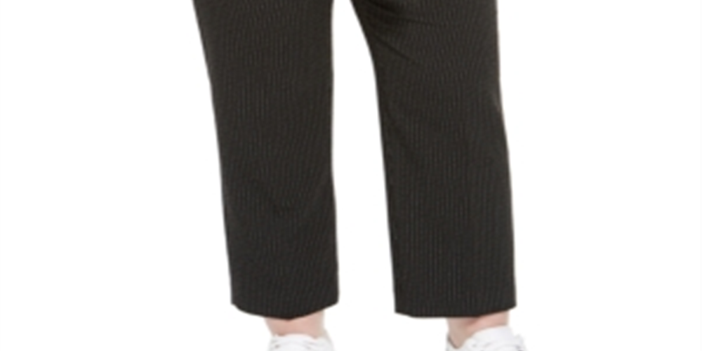 Calça feminina listrada Bar III Plus com cintura amarrada, preta, tamanho 24W