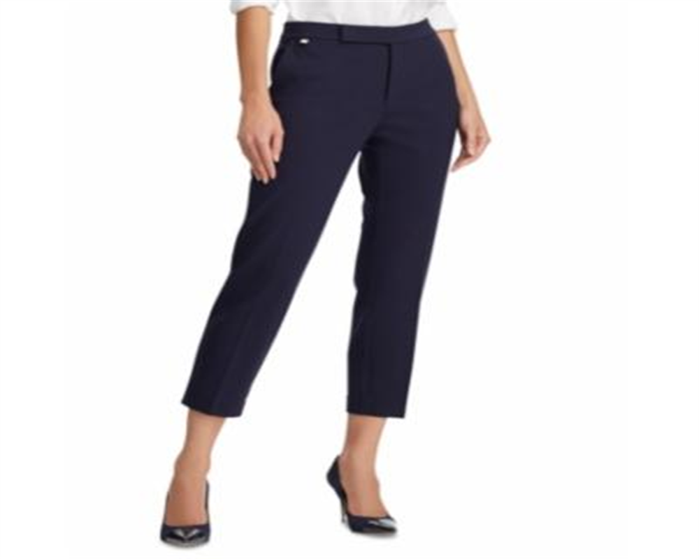 Calça reta Ralph Lauren feminina Stretch Ponte, azul, tamanho extragrande