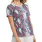 Blusa feminina DKNY com estampa animal e lantejoulas, manga curta, gola redonda, azul, tamanho GG