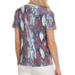 Blusa feminina DKNY com estampa animal e lantejoulas, manga curta, gola redonda, azul, tamanho GG