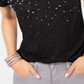 Camiseta feminina com detalhes INC International Concepts, preta, tamanho pequeno
