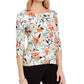 Blusa feminina com estampa floral JM Collection, branca, tamanho pequeno M