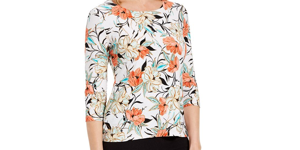 Blusa feminina com estampa floral JM Collection, branca, tamanho pequeno M