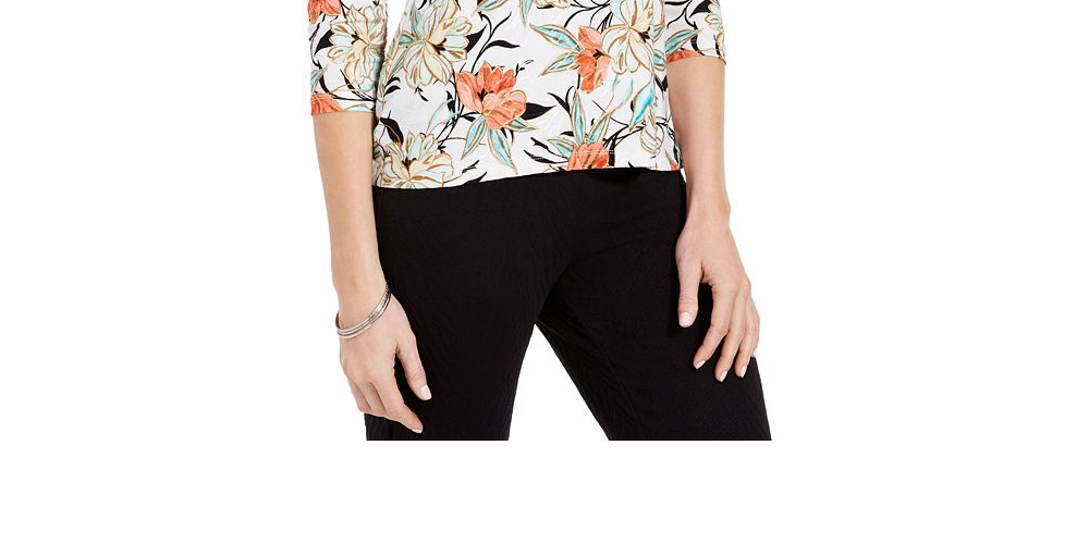 Blusa feminina com estampa floral JM Collection, branca, tamanho pequeno M