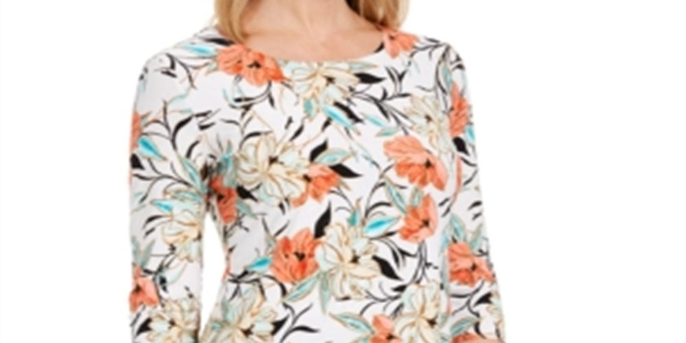 Blusa feminina com estampa floral JM Collection, branca, tamanho pequeno M