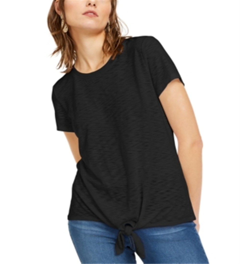 Camiseta feminina com amarração frontal da INC International Concepts, preta, tamanho pequeno e pequeno
