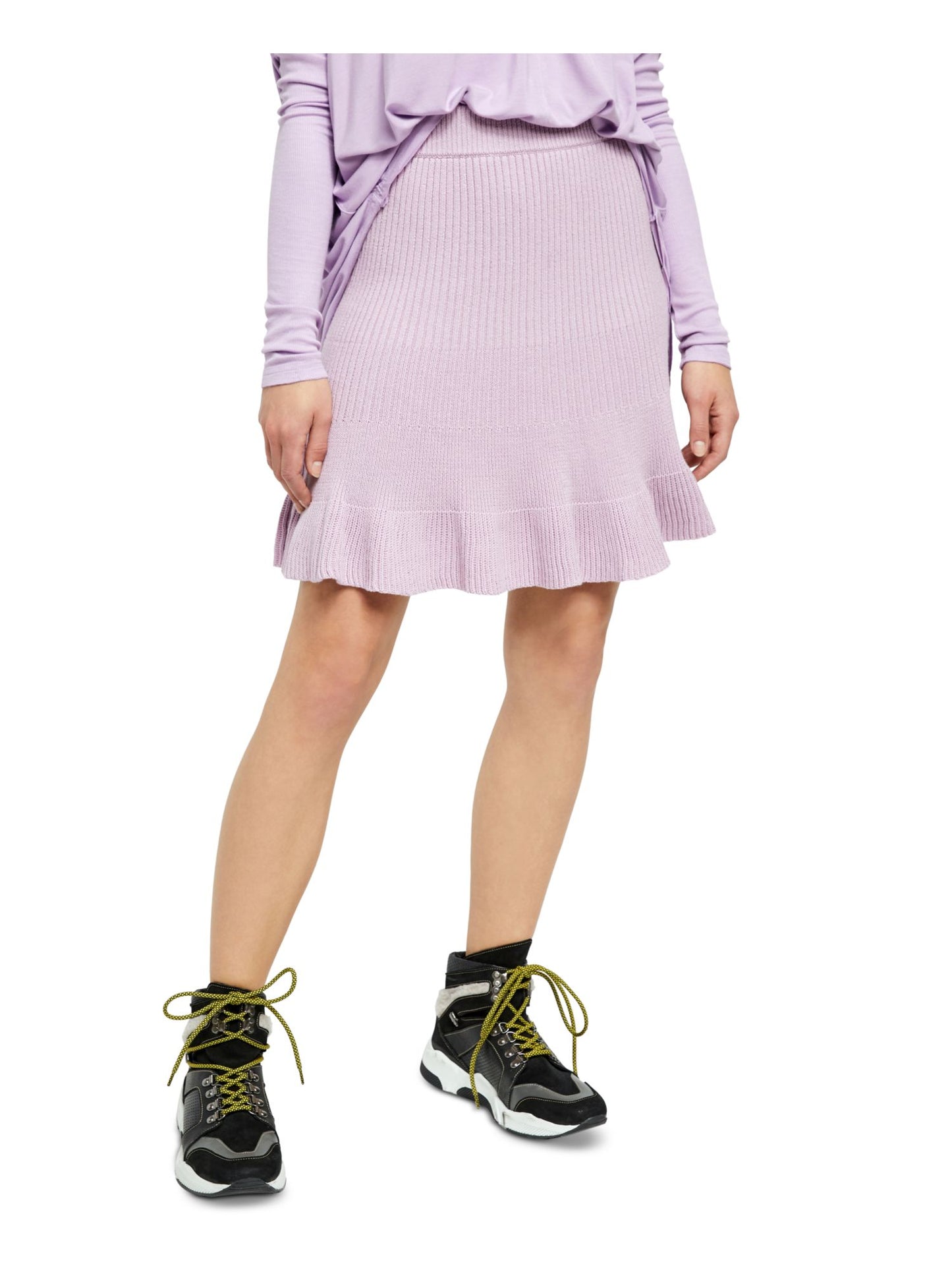 Saia feminina canelada com babados e acabamento roxo, tamanho médio, da Free People