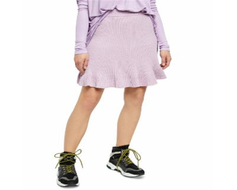 Saia feminina canelada com babados e acabamento roxo, tamanho médio, da Free People