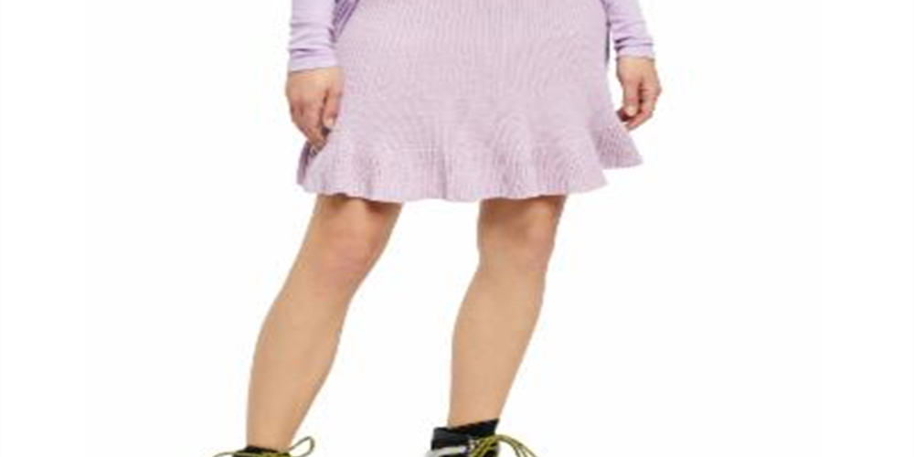 Saia feminina canelada com babados e acabamento roxo, tamanho médio, da Free People