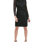 Vestido de coquetel Tommy Hilfiger feminino com cinto mesclado, manga comprida, gola joia, cinza, tamanho 4