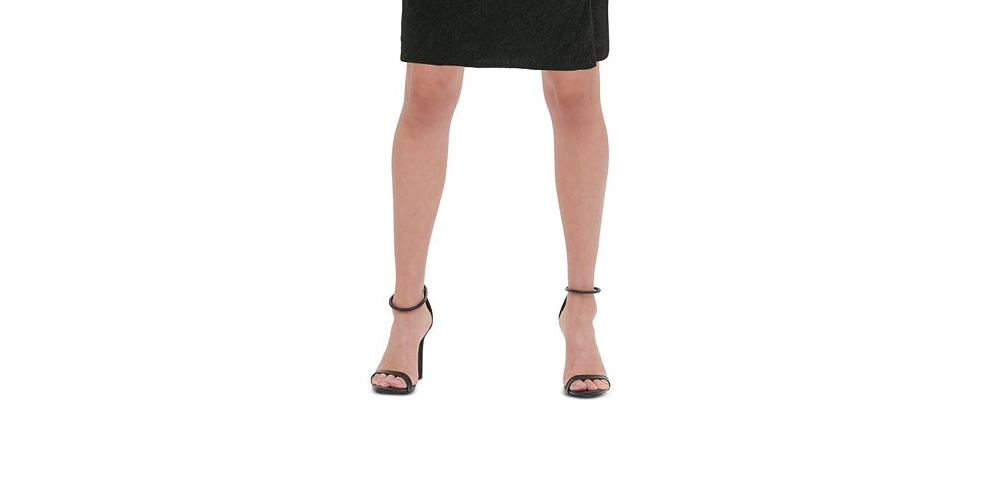 Vestido de coquetel Tommy Hilfiger feminino com cinto mesclado, manga comprida, gola joia, cinza, tamanho 4