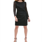 Vestido de coquetel Tommy Hilfiger feminino com cinto mesclado, manga comprida, gola joia, cinza, tamanho 4