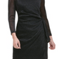 Vestido de coquetel Tommy Hilfiger feminino com cinto mesclado, manga comprida, gola joia, cinza, tamanho 4