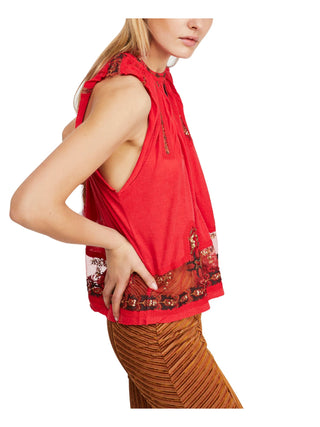 Blusa feminina sem mangas com estampa e gola redonda, tamanho grande, vermelha, da Free People