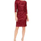 Vestido de festa feminino Jessica Howard com lantejoulas, manga comprida, decote em joia, comprimento até o joelho, vermelho, tamanho 14, pequeno