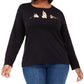 Karen Scott Plus Caroling Dog Festive Lights Top de Natal Feminino Preto Tamanho 0X