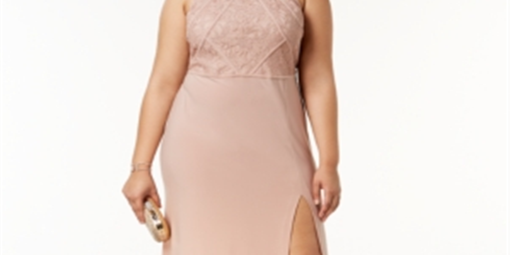Vestido de festa feminino Morgan &amp; Co. Plus Size, marrom, com renda e glitter, tamanho 18W