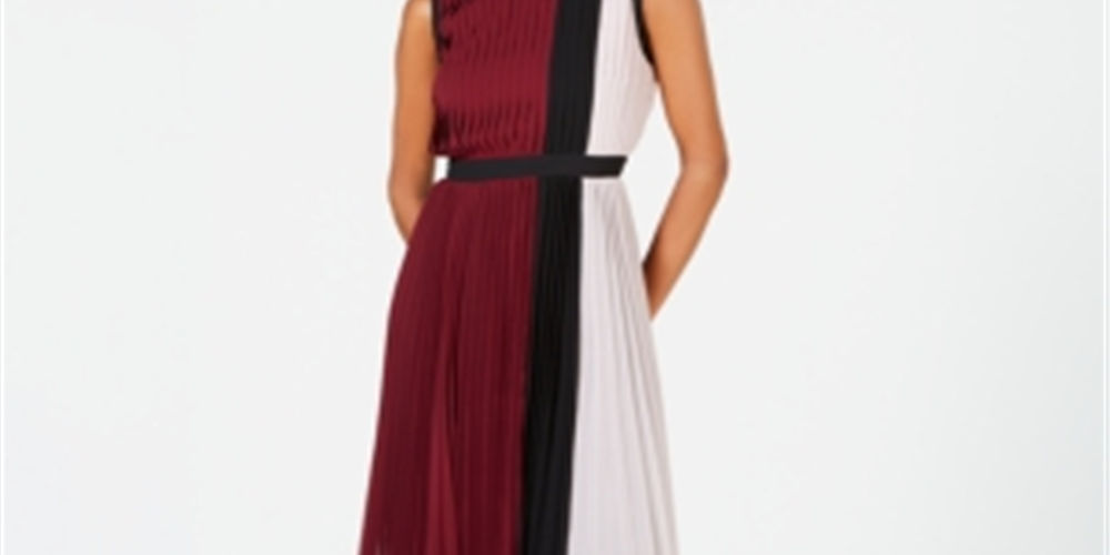 Vestido midi plissado com blocos de cores Alfani feminino, roxo, tamanho pequeno