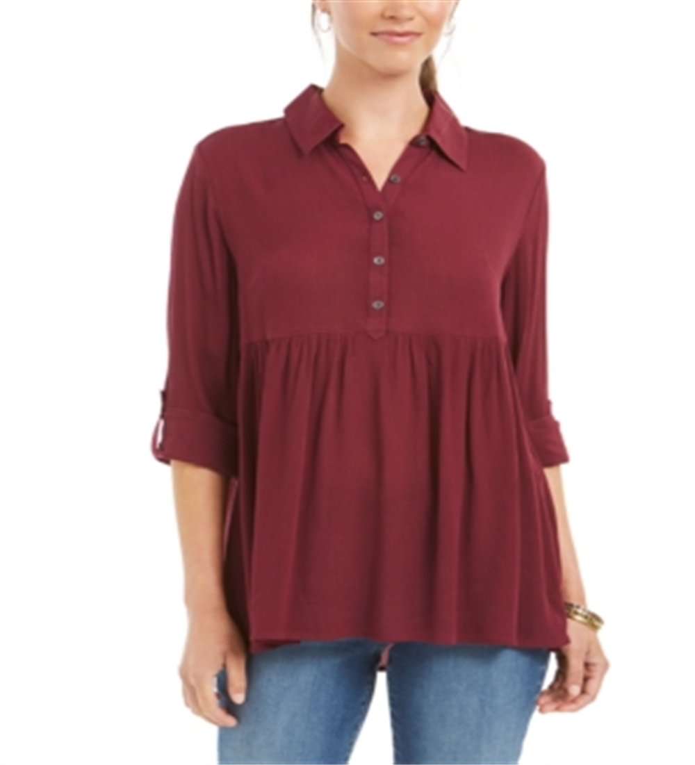 Camisa oversized feminina Style &amp; Co com mangas dobradas, vermelha, tamanho XX-G