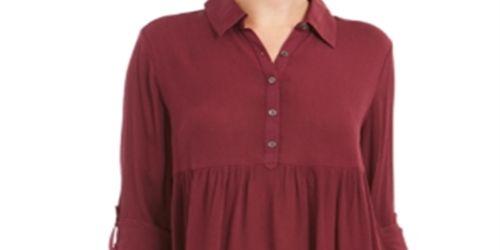 Camisa oversized feminina Style &amp; Co com mangas dobradas, vermelha, tamanho XX-G