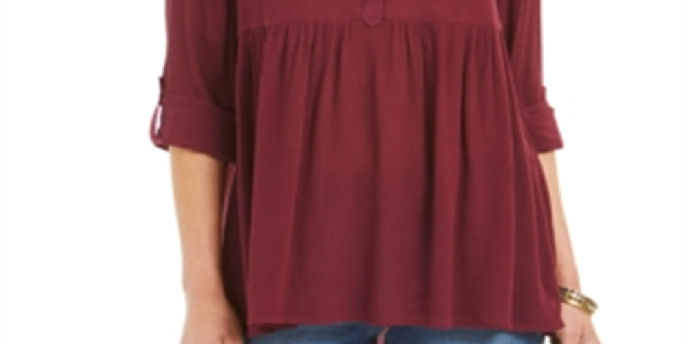 Camisa oversized feminina Style &amp; Co com mangas dobradas, vermelha, tamanho XX-G