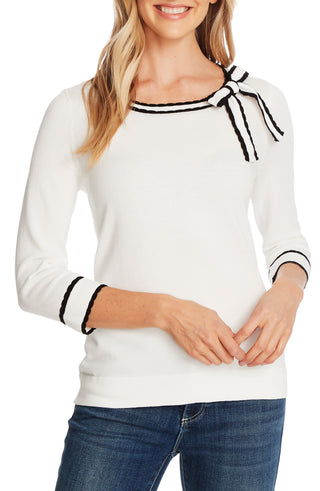CeCe Women's 3/4-Sleeve Bow Sweater White Size Medium