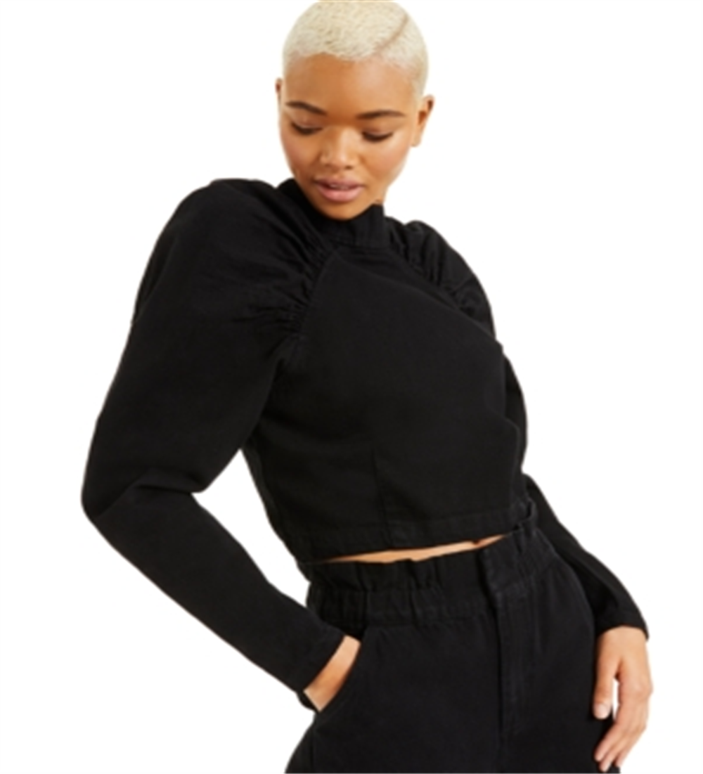 Blusa jeans feminina com zíper e manga comprida, preta, tamanho extragrande, da INC International Concepts