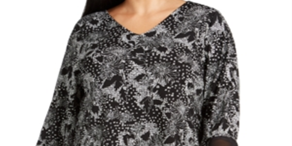 Blusa feminina Alfani Plus com bainha em V, preta, tamanho 0X