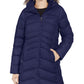 Casaco feminino Marmot Montreal com capuz e acabamento em pele sintética, azul, tamanho extragrande