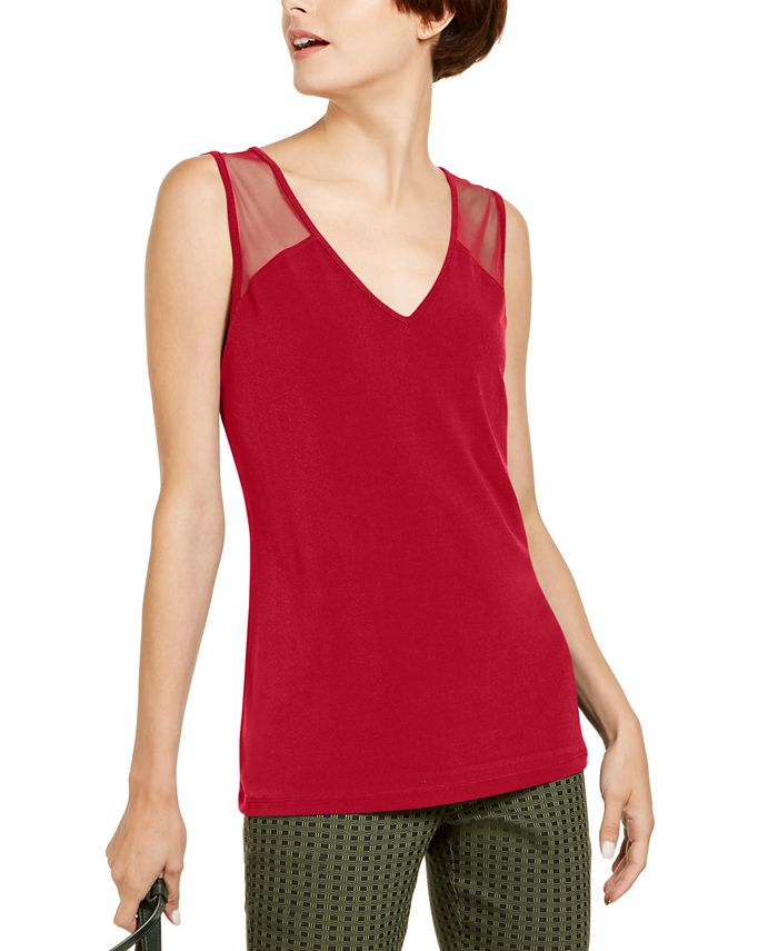 INC International Concepts Top feminino sem mangas Illusion Inset - Vermelho Tamanho -XL