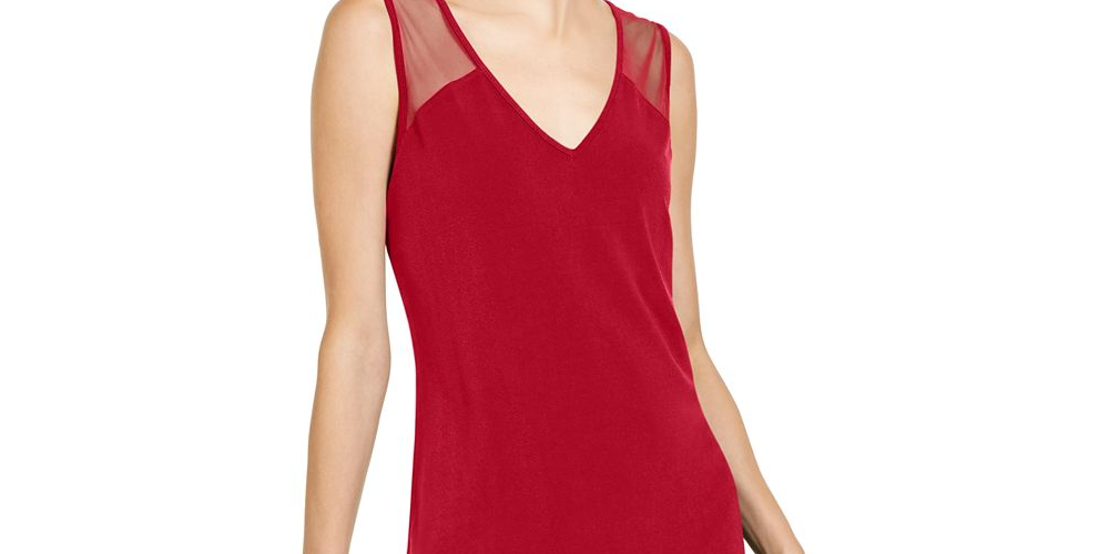 INC International Concepts Top feminino sem mangas Illusion Inset - Vermelho Tamanho -XL