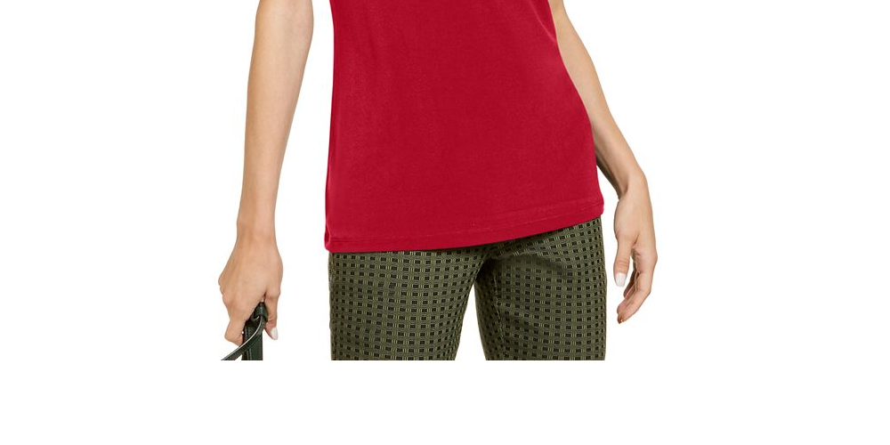 INC International Concepts Top feminino sem mangas Illusion Inset - Vermelho Tamanho -XL